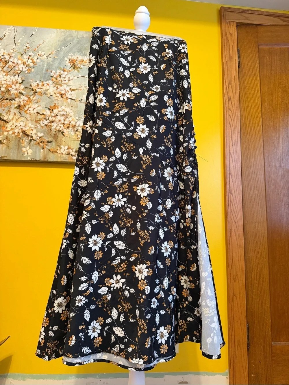 Very J Black Maxi Skirt with White & Brown Floral Print - Picture 2 of 4